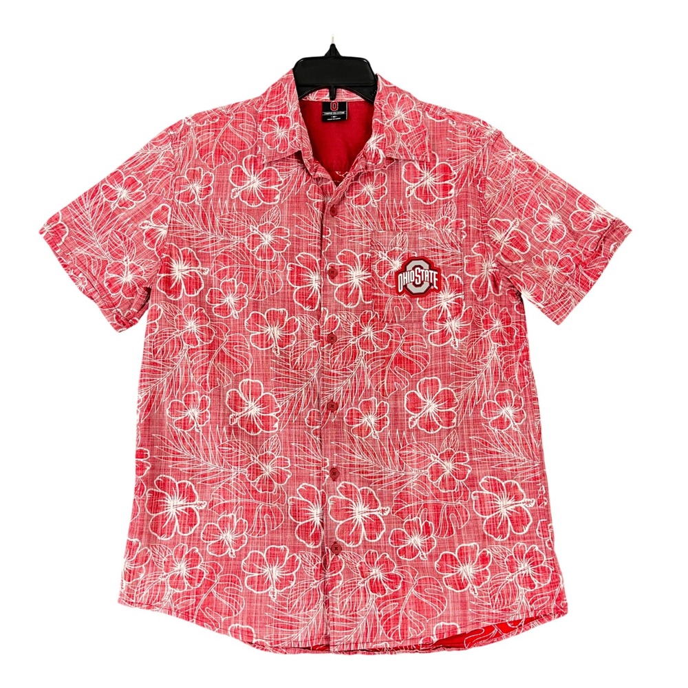 Ohio State Buckeyes Hawaiian Shirt‎ Men M Red Floral Aloha OSU Campus Collection